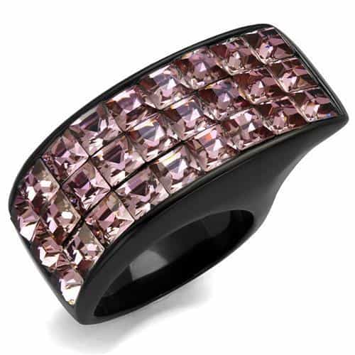Stainless Steel Black IP Pink Crystal Princess Channel Wide Ring view 1