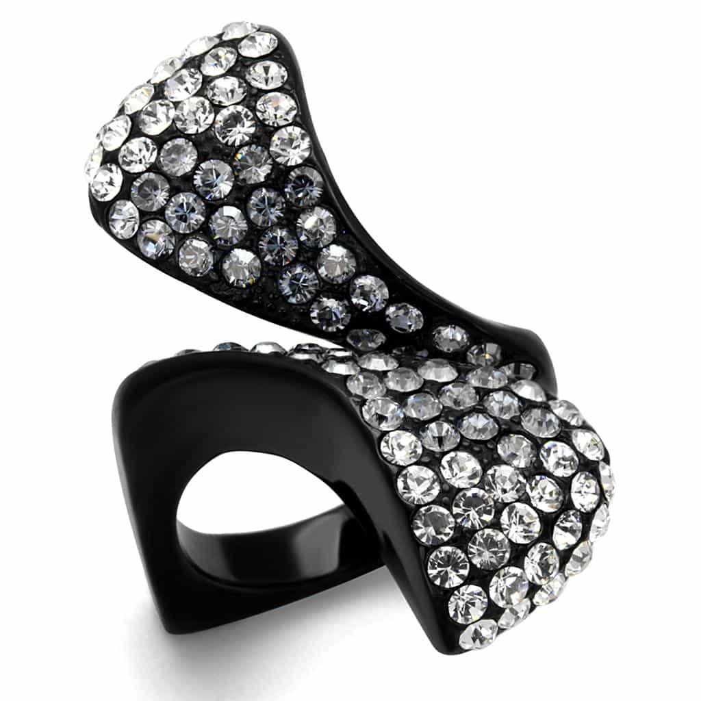 Stainless Steel Black IP CZ Pave Twist Bypass Wide Ring view 5