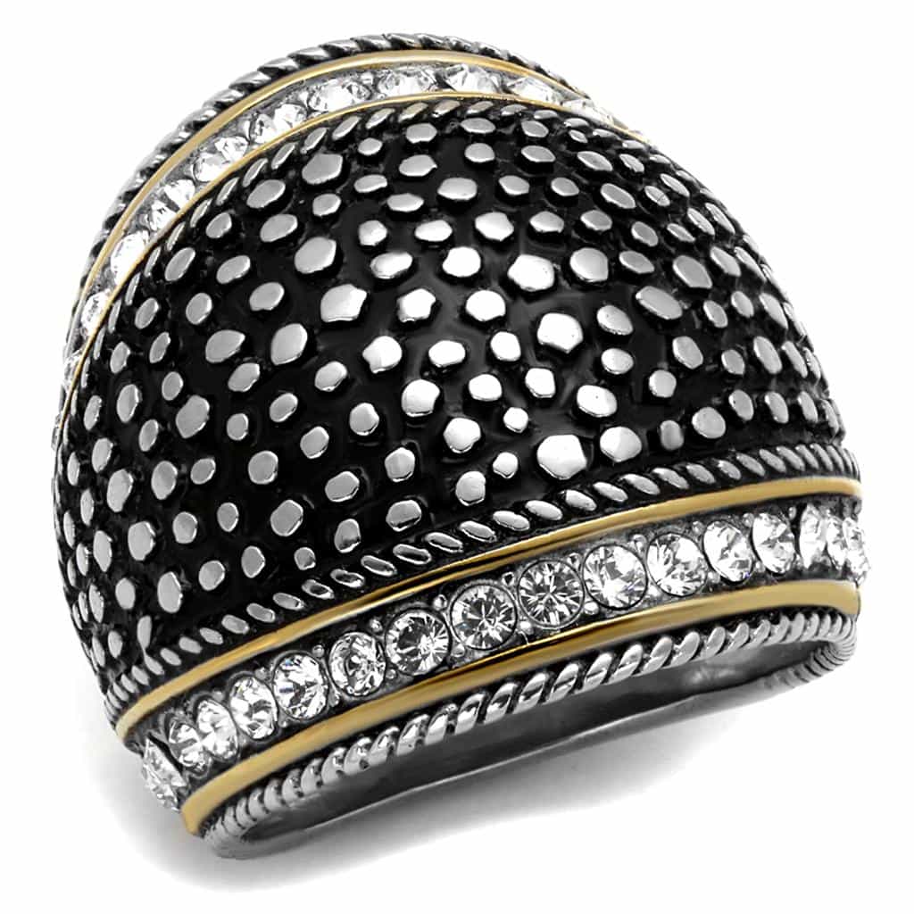 Stainless Steel Black IP Studded Dot CZ Channel Dome Wide Ring view 1