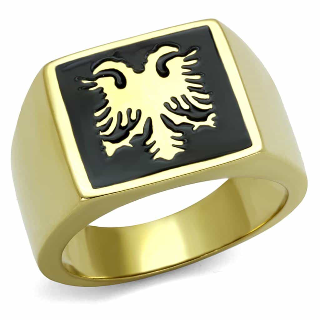 Stainless Steel Gold IP Double Headed Eagle Enamel Signet Ring view 5