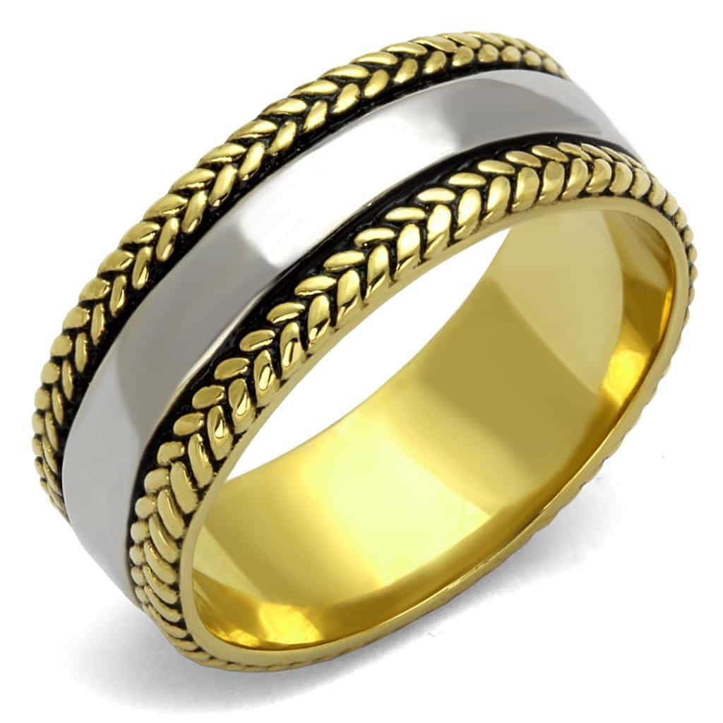 Stainless Steel Two Tone Gold Silver Rope Edge Spinner Ring view 5