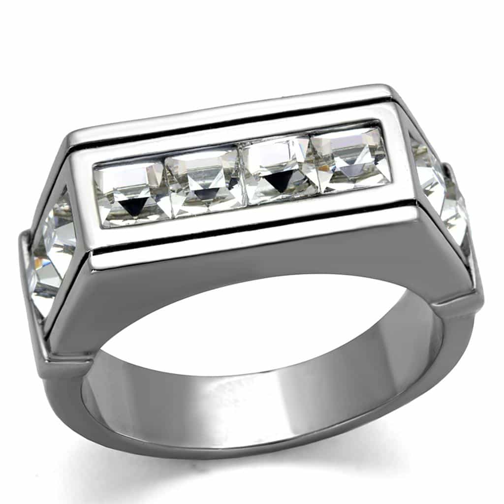 Stainless Steel CZ Princess Channel Bar Top Mens Ring view 1