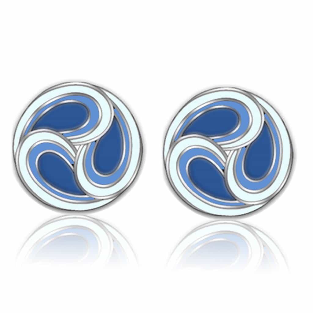 Stainless Steel Blue Enamel Swirl Round Stud Earrings view 1