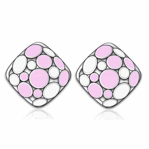 Stainless Steel Pink White Enamel Polka Dot Diamond Stud Ring view 1