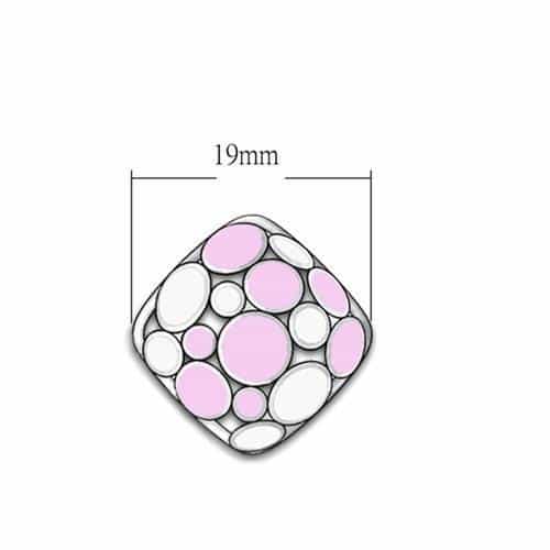 Stainless Steel Pink White Enamel Polka Dot Diamond Stud Ring view 2