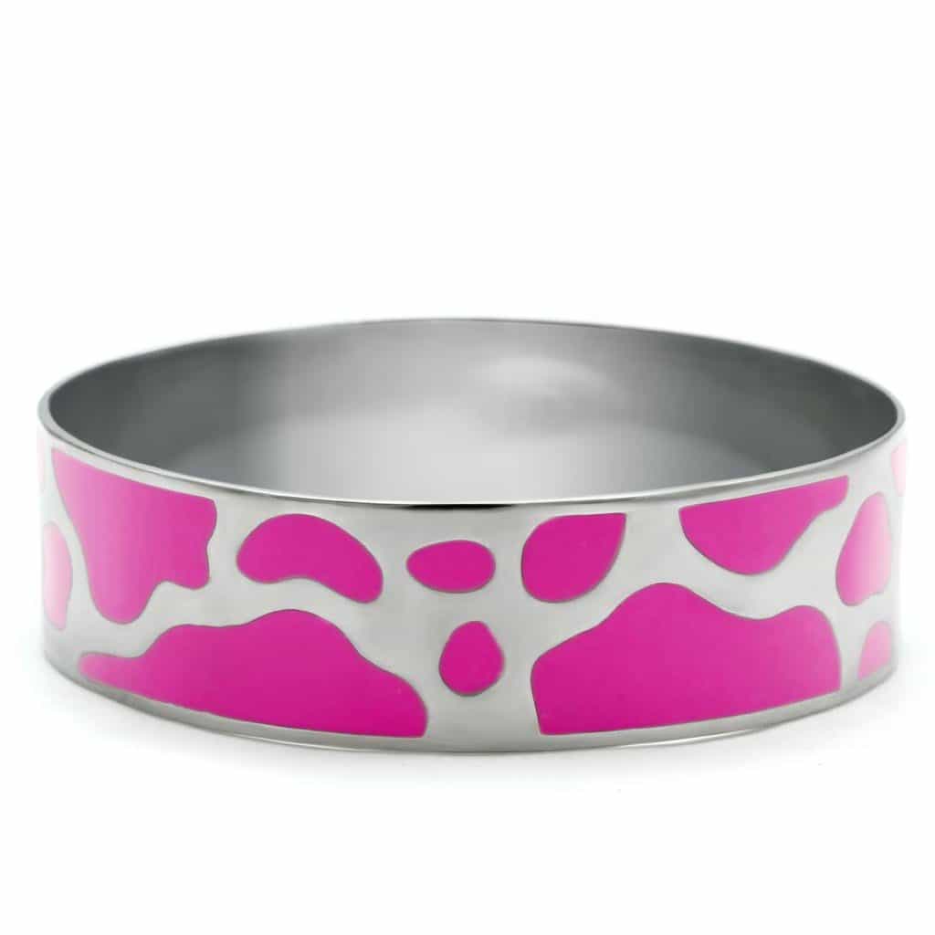 Stainless Steel Pink Enamel Cow Print Bracelet view 1
