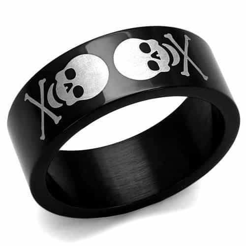 Stainless Steel Black IP Skull Crossbones Pirate Ring view 1