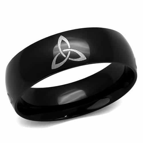 Stainless Steel Black IP Celtic Trinity Knot Engraved Ring view 5