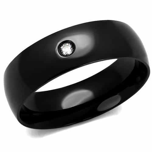 Stainless Steel Black IP CZ Single Stone Bezel Dome Ring view 1