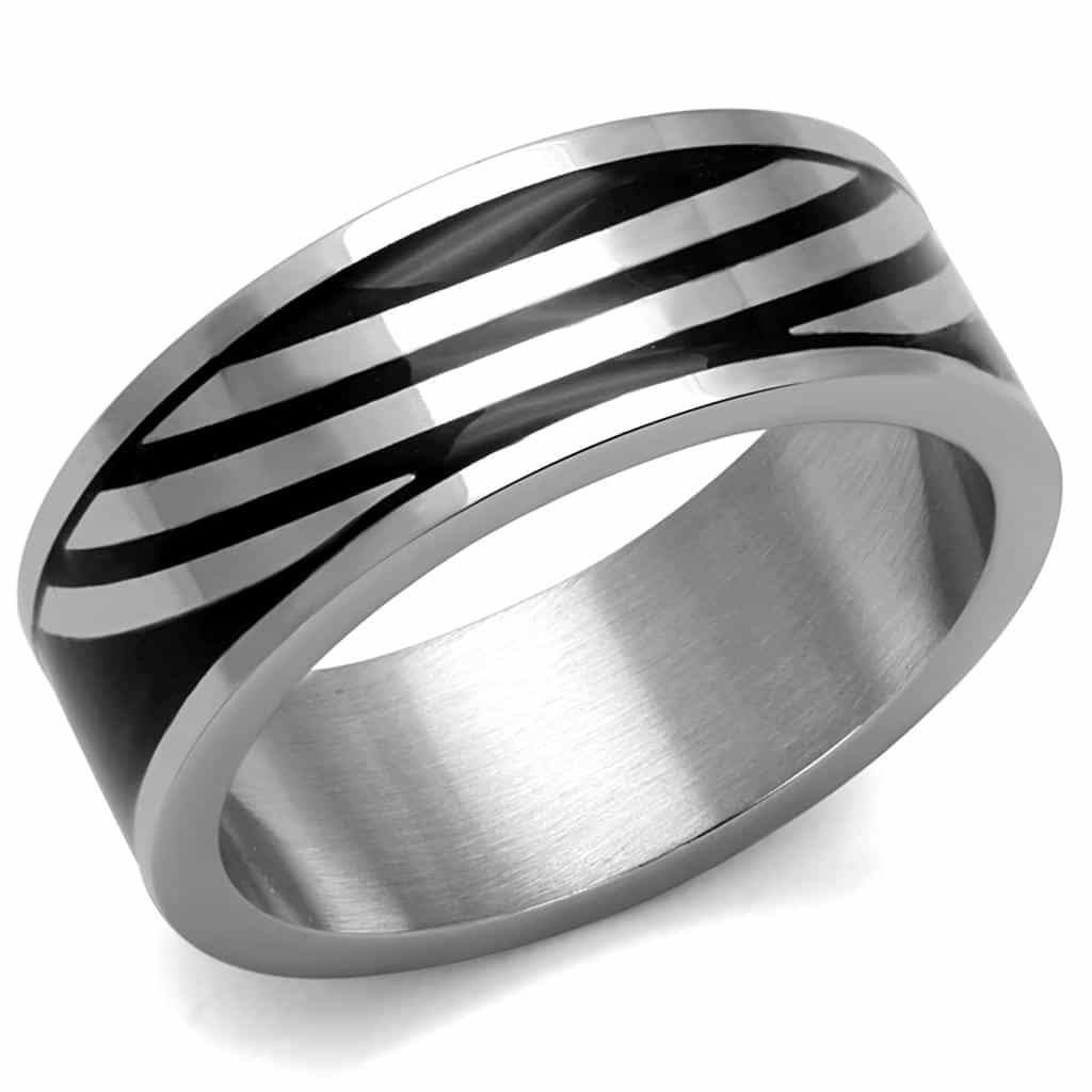 Stainless Steel Polished Diagonal Stripe Wide Ring view 5