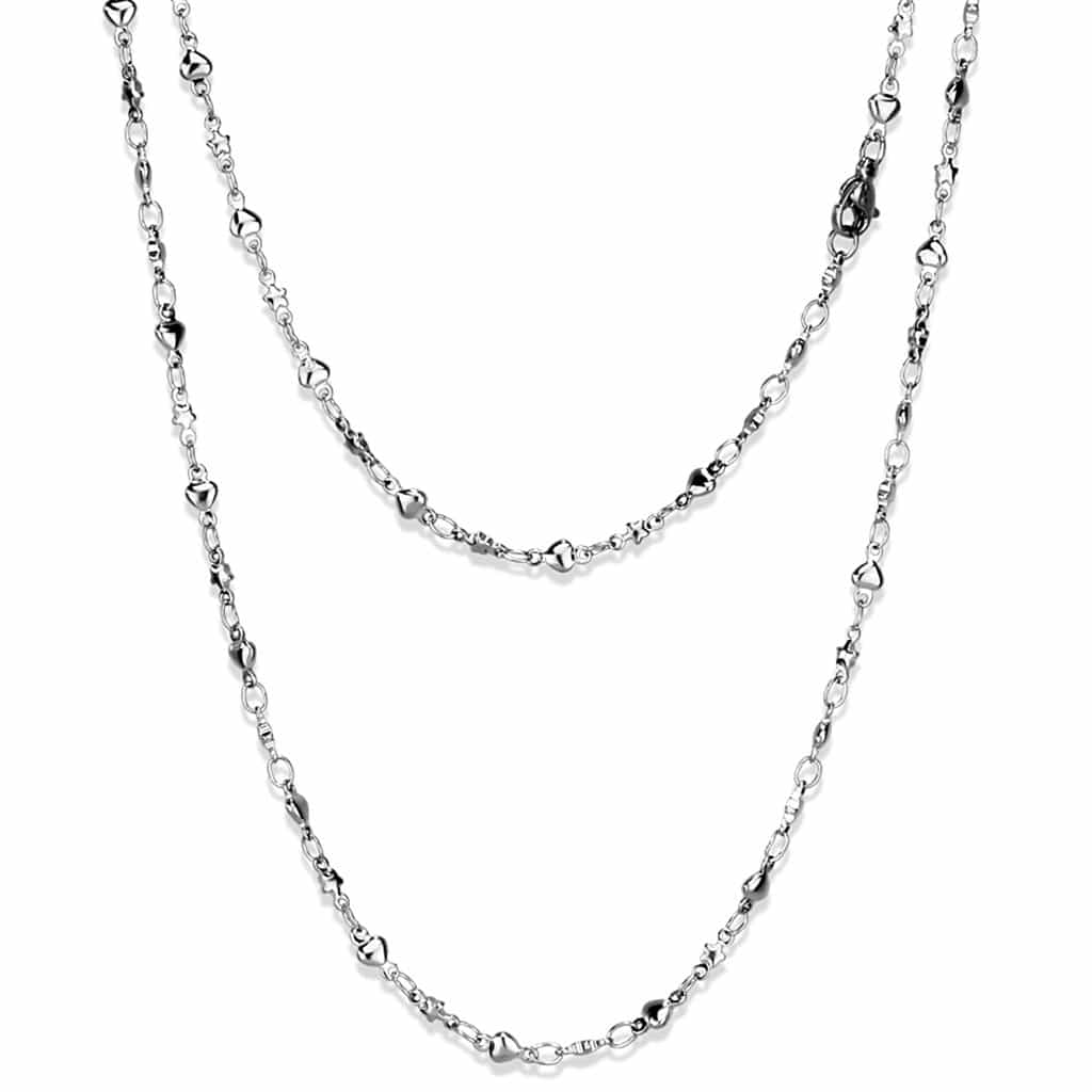 Stainless Steel Silver Heart Station Necklace view 1