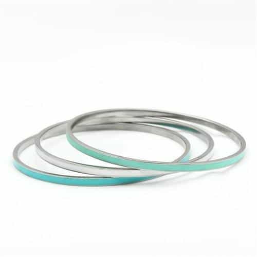 Stainless Steel Polished Thin Stackable Set Teal Accent Bracelet view 1