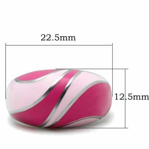 Stainless Steel Pink Fuchsia Enamel Wave Dome Ring view 2
