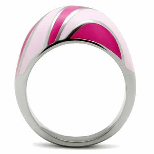 Stainless Steel Pink Fuchsia Enamel Wave Dome Ring view 3
