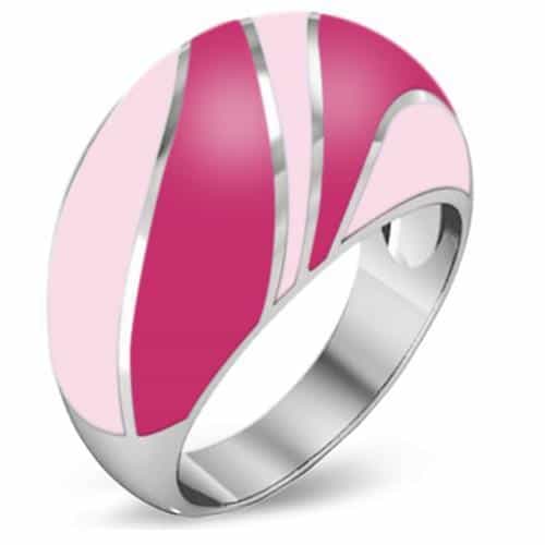 Stainless Steel Pink Fuchsia Enamel Wave Dome Ring view 1
