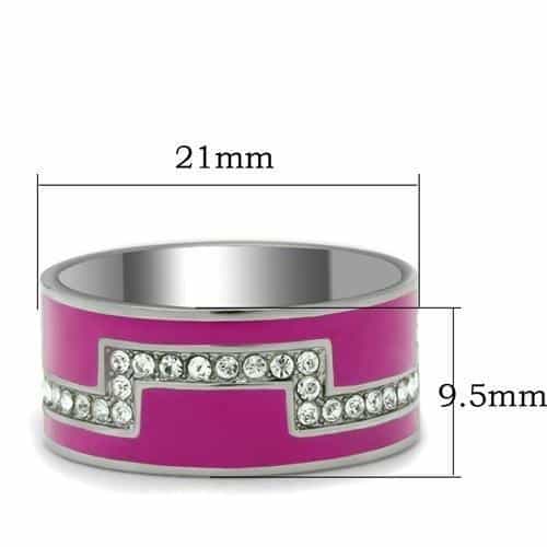 Stainless Steel Fuchsia Pink Enamel CZ Pave Wide Ring view 6