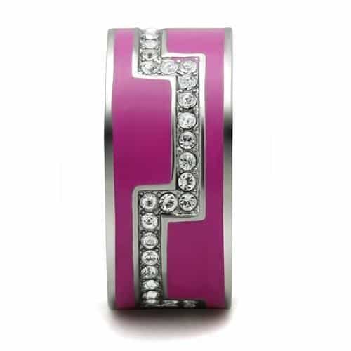 Stainless Steel Fuchsia Pink Enamel CZ Pave Wide Ring view 8