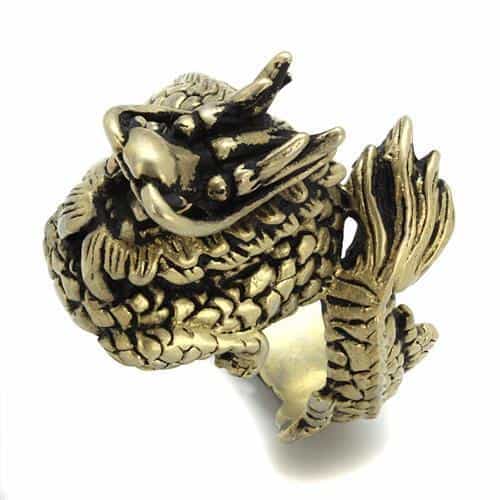 Stainless Steel Antiqued Brass Dragon Coiled Wrap Ring view 7
