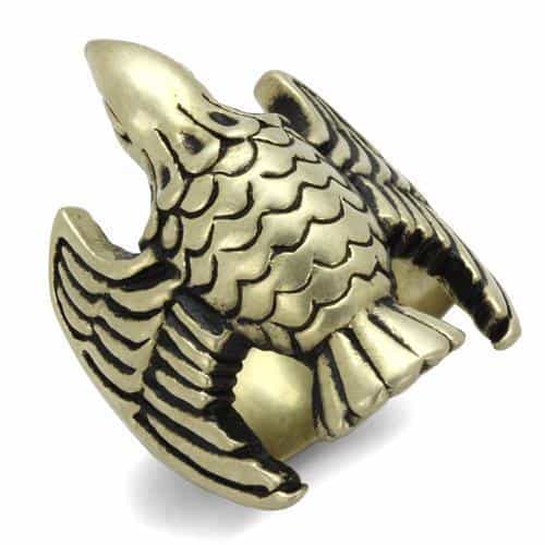 Stainless Steel Antiqued Brass Eagle Spread Wings Ring view 1