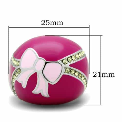 Stainless Steel Hot Pink Enamel Bow CZ Dome Ring view 2