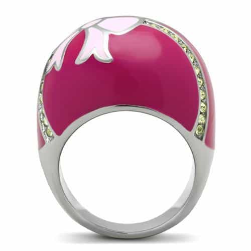 Stainless Steel Hot Pink Enamel Bow CZ Dome Ring view 7