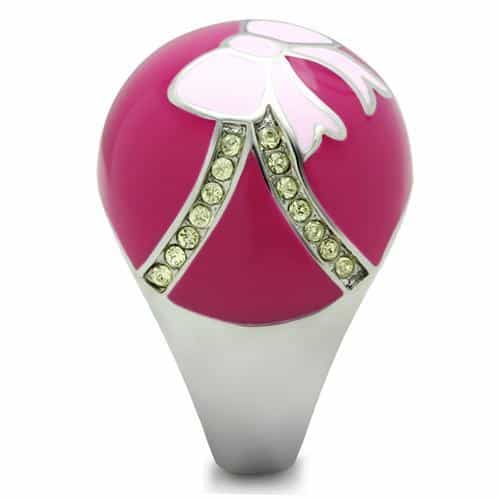 Stainless Steel Hot Pink Enamel Bow CZ Dome Ring view 8
