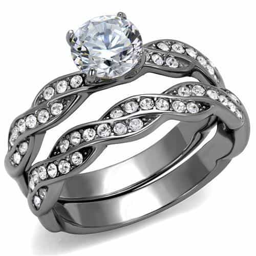 Stainless Steel CZ Round Solitaire Twisted Infinity Bridal Ring view 1