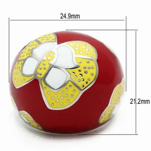 Stainless Steel Red Enamel Yellow Floral Dome Ring view 6