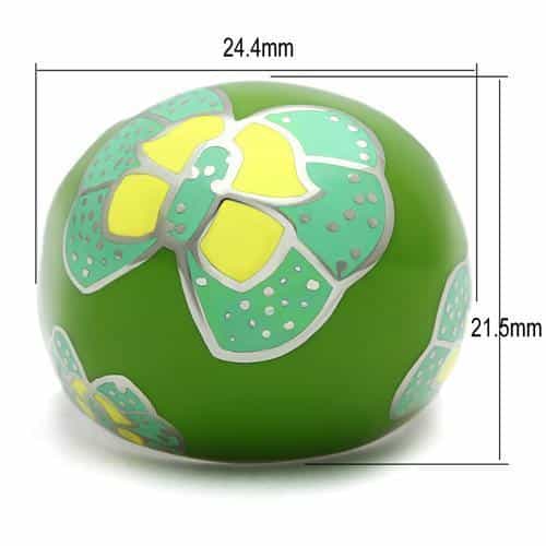 Stainless Steel Green Enamel Floral Butterfly Dome Ring view 2