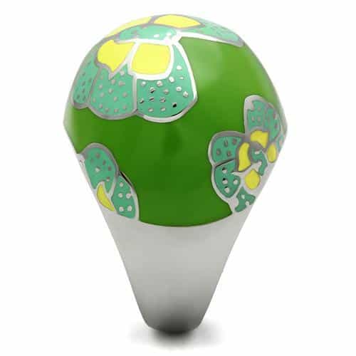 Stainless Steel Green Enamel Floral Butterfly Dome Ring view 8
