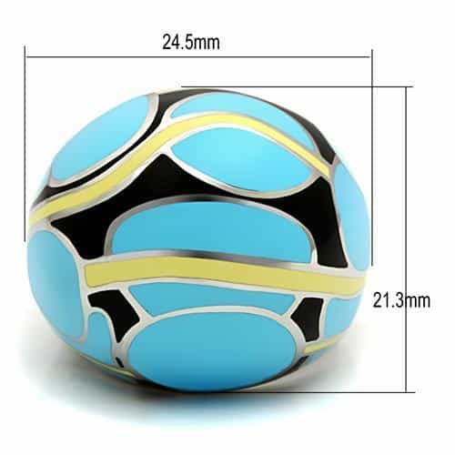 Stainless Steel Turquoise Blue Black Enamel Gold Accent Dome Ring view 2