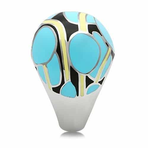 Stainless Steel Turquoise Blue Black Enamel Gold Accent Dome Ring view 8