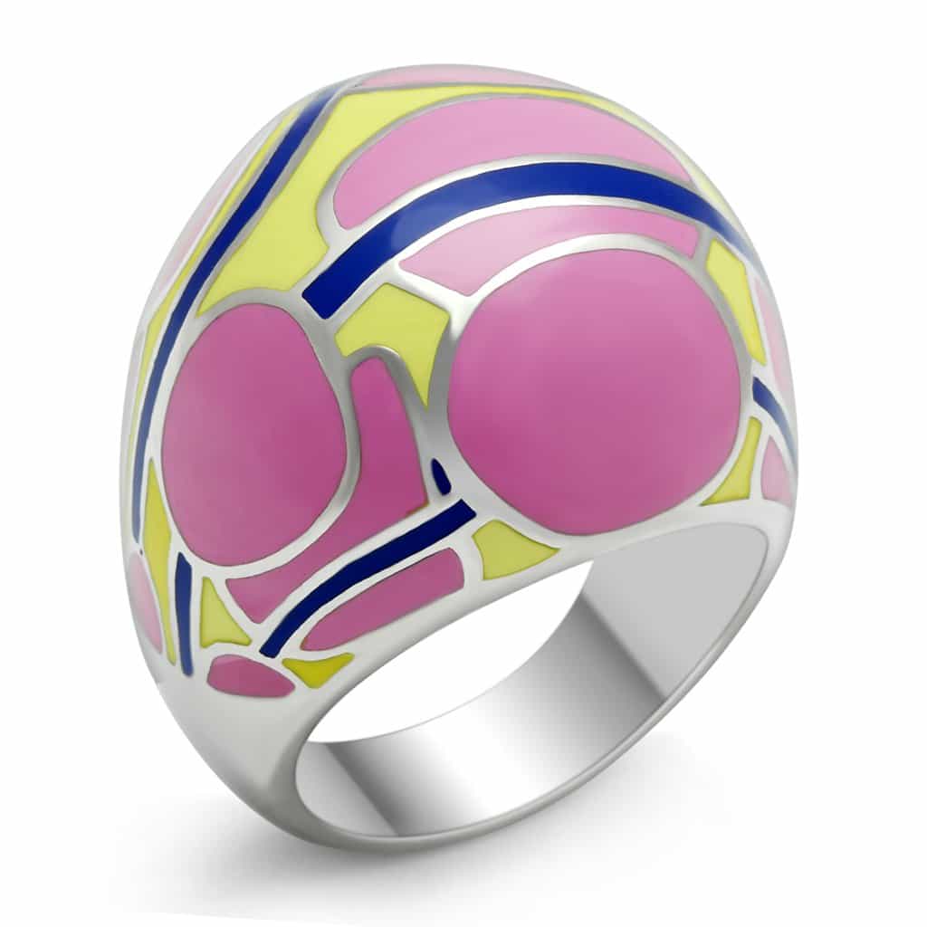 Stainless Steel Pink Yellow Blue Enamel Abstract Dome Ring view 1