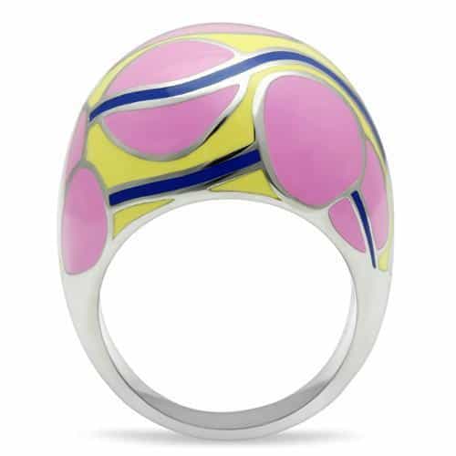 Stainless Steel Pink Yellow Blue Enamel Abstract Dome Ring view 7