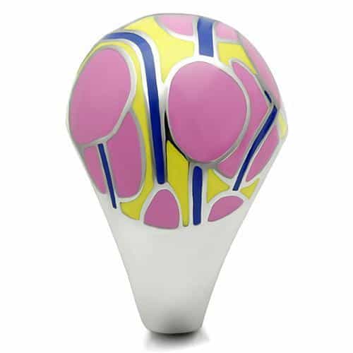 Stainless Steel Pink Yellow Blue Enamel Abstract Dome Ring view 8