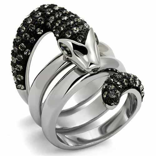 Stainless Steel Black CZ Skull Fox Bypass Wrap Ring view 1