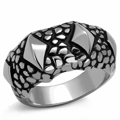 Stainless Steel Polished Scale Texture Cutout Wide Dome Ring view 1