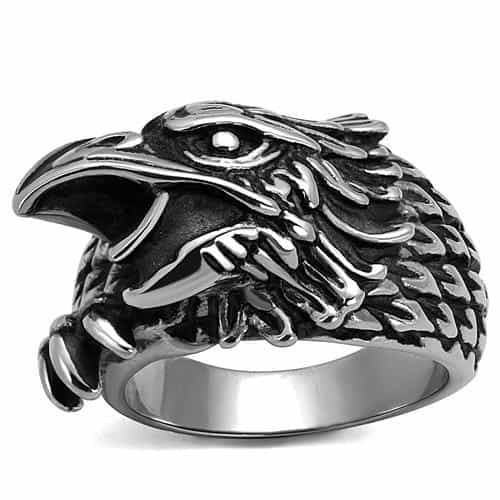 Stainless Steel Eagle Hawk Head Feathered Wrap Ring view 1