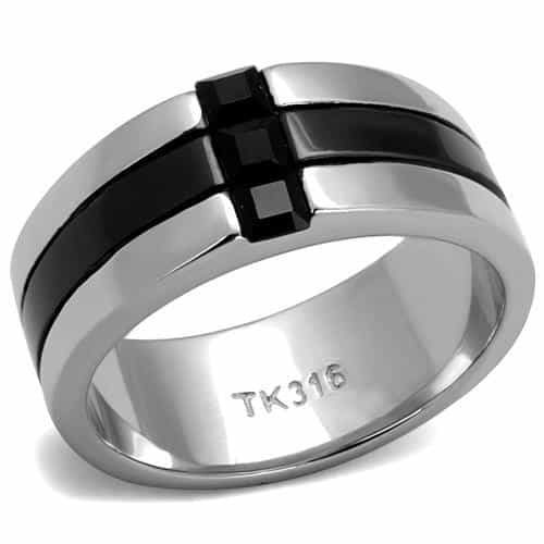 Stainless Steel Black Onyx Cross Inlay Two Tone Ring view 5