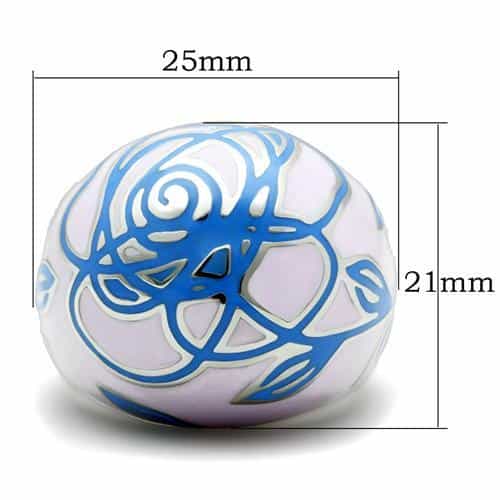 Stainless Steel Pink White Enamel Blue Rose Floral Dome Ring view 6