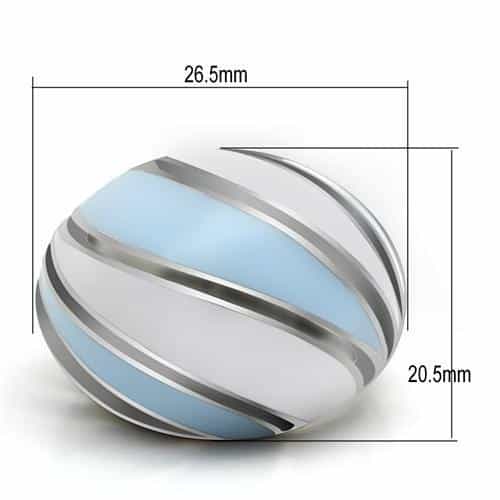 Stainless Steel Light Blue Enamel Wave Stripe Dome Ring view 6