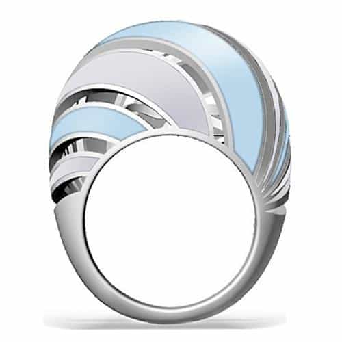 Stainless Steel Light Blue Enamel Wave Stripe Dome Ring view 7
