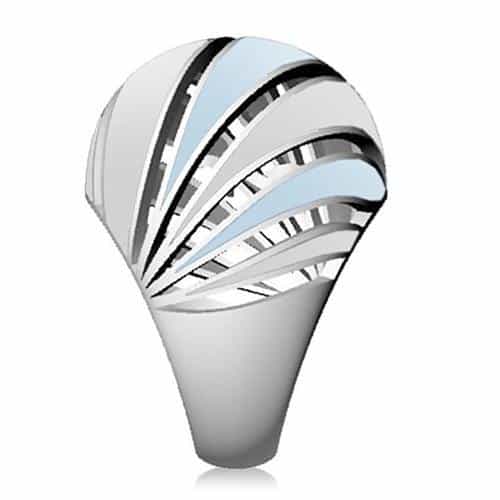 Stainless Steel Light Blue Enamel Wave Stripe Dome Ring view 8