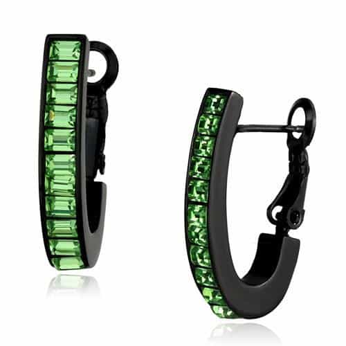 Stainless Steel Black IP Green Baguette Channel Huggie Earrings view 1