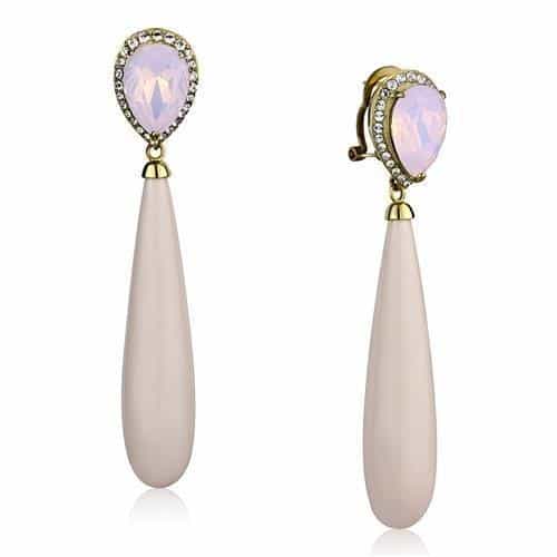Stainless Steel Gold IP Opal Pear Teardrop Pearl Drop Earrings view 1
