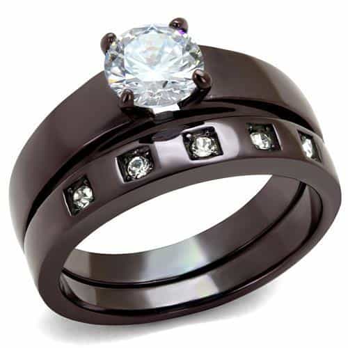 Stainless Steel Coffee Brown CZ Round Solitaire Channel Ring view 6