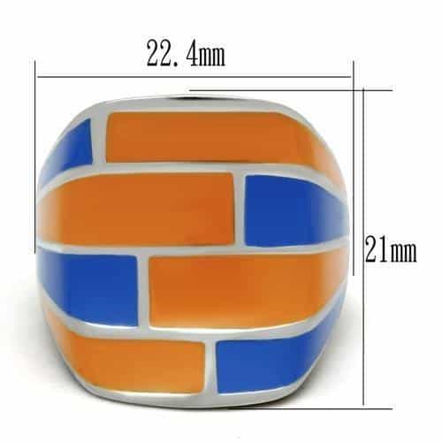 Stainless Steel Orange Blue Enamel Brick Pattern Dome Ring view 6