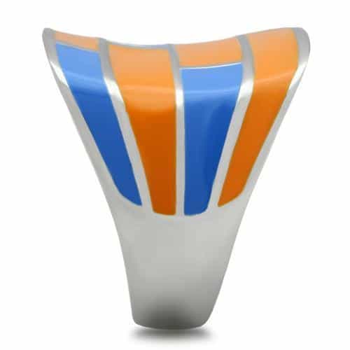 Stainless Steel Orange Blue Enamel Brick Pattern Dome Ring view 8