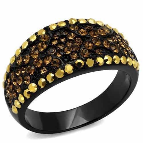 Stainless Steel Black IP Champagne Topaz Crystal Pave Dome Ring view 5