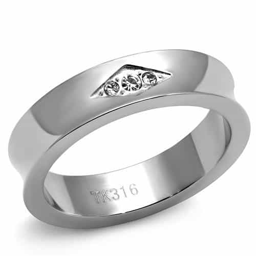 Stainless Steel Polished CZ Trio Bezel Accent Ring view 6